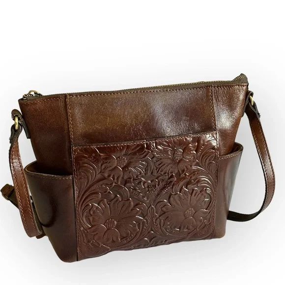 Patricia Nash AVELEY TOTE British Tan Tooled Leather Purse Bag - Picture 4 of 12